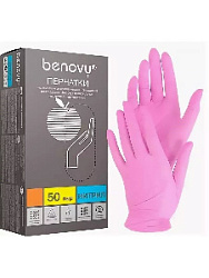 Перчатки BENOVY Nitrile MultiColor, нитриловые, розовые M 50 пар. 3,5 гр.